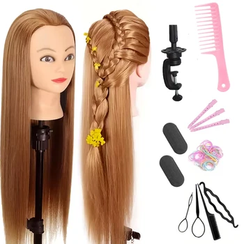 Stylish Mannequin Head set with Clamp Stand and Braiding Kit- Unisex Professional Hair Stylist Training Tool, Glossy Finish