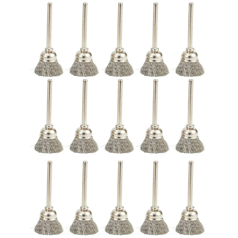15pcs 15mm Stainless Steel Wire Cup Wheel Brushes Polishing Brush For Rotary Tool Metal Rust Removal Polishing Brush 2