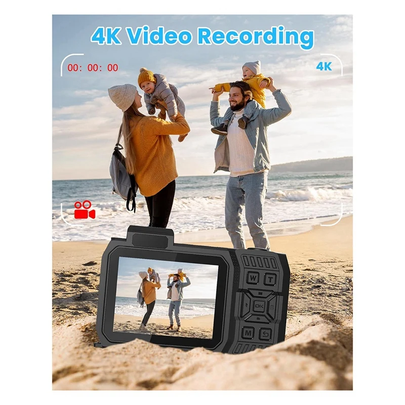 3CGRO-Waterproof Camera 4K 65MP Underwater Camera With 64G Card, For Snorkeling Autofocus Selfie Dual-Screen 6