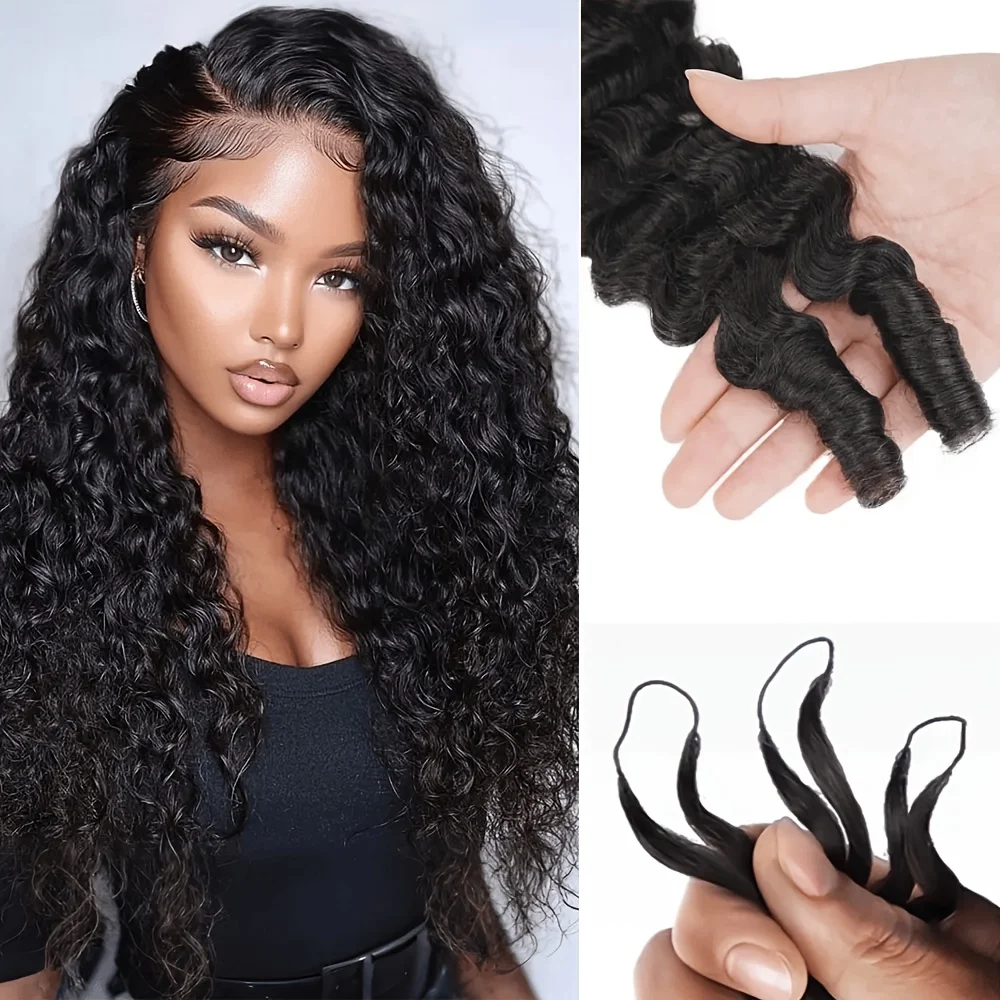 Feather Crochet Human Hair Burmese Curly Bundles 60G Knotless Pre-Separated Feather Human Hair Crochet Braiding Hair Extensions