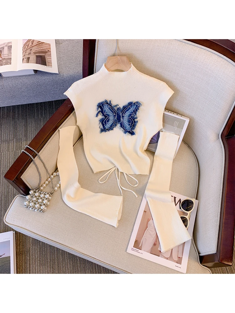 

Women Butterfly Pullover Sweater 90s Korean Harajuku 2000s Vintage O-neck Long Sleeve Knitted Jumper Sweater 2023 Autumn Clothes