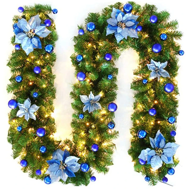 thumbnail image 1 of Guirnalda navideña de 2,7 m con luces, decoraciones de lujo, pancarta de ratán para árbol de Navidad, decoración colgante para Navidad, decoración para fiestas en el hogar, 1 of 5