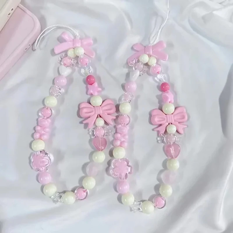 Koreanische Nette Charme Bär Liebe Herz Bowknot Telefon Ketten Für iPhone Frauen Mädchen Schmuck Strap Perlen Lanyard Hängende Schnur Armband – Detail 7