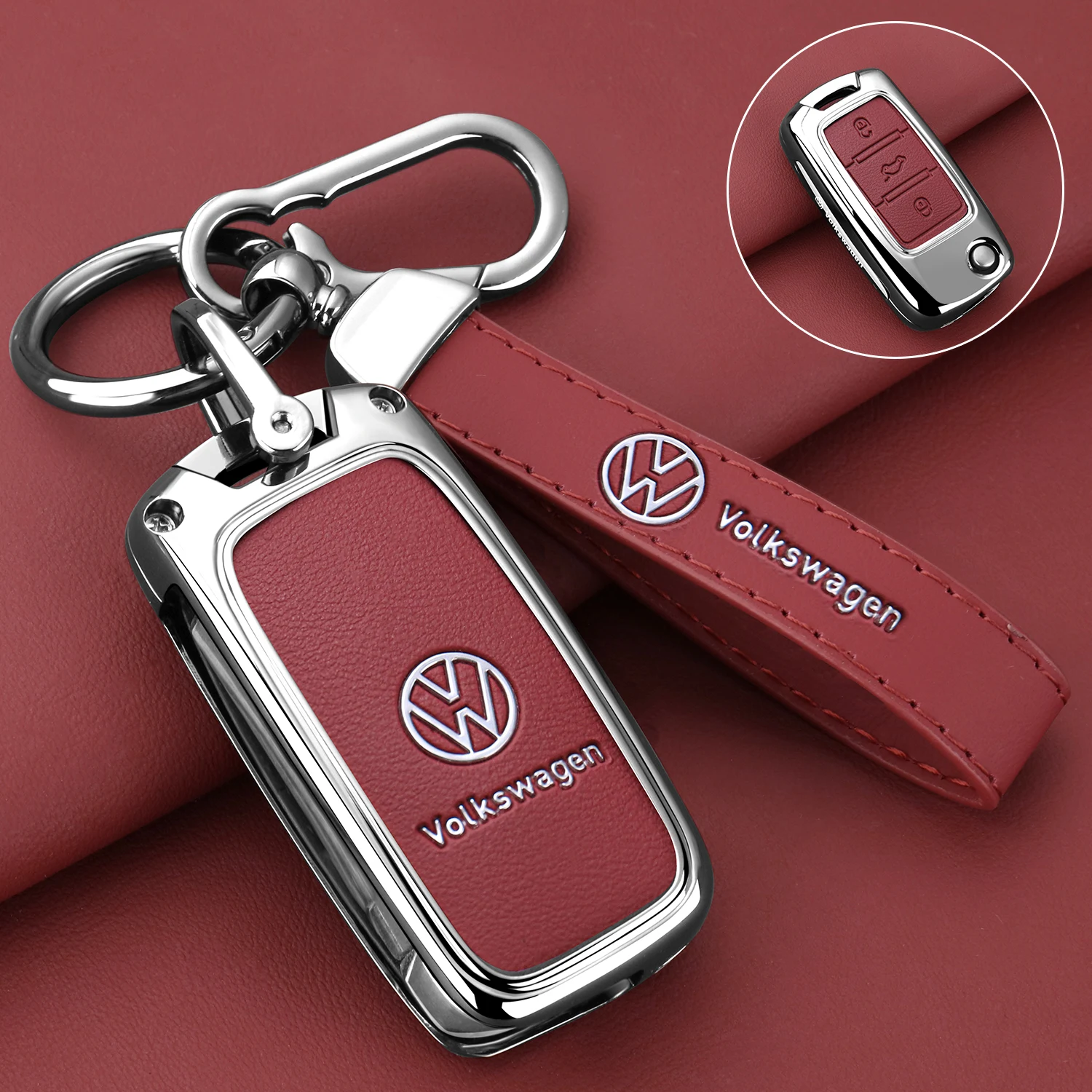 Key Case Cover Key Case Car Key Shell Metal Leather Car Key Case Cover Shell Keychain VW Volkswagen Polo Tiguan Passat Golf Jetta Lavida Skoda Octavia Accessories