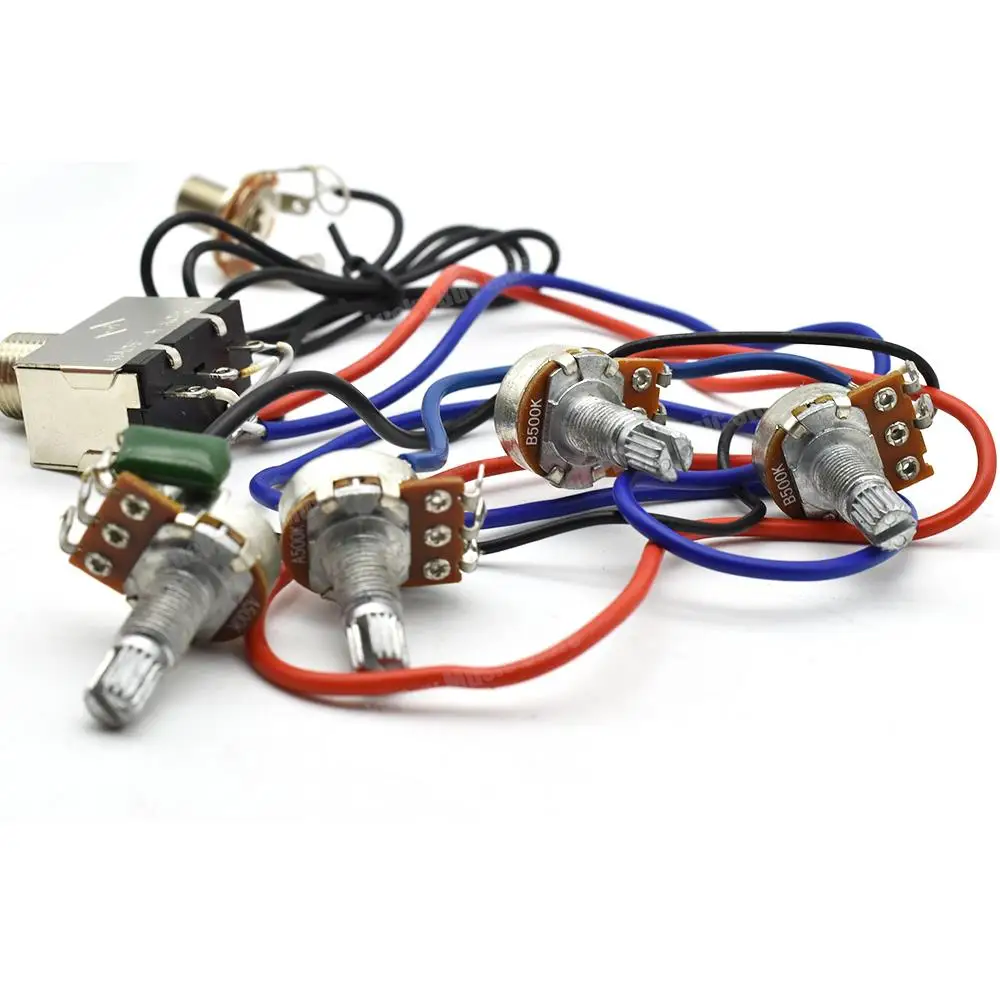 1 set Wiring Harness Prewired 2v2t 3 way Toggle Switch Jack 500k Pots for GB Replacement Guitar