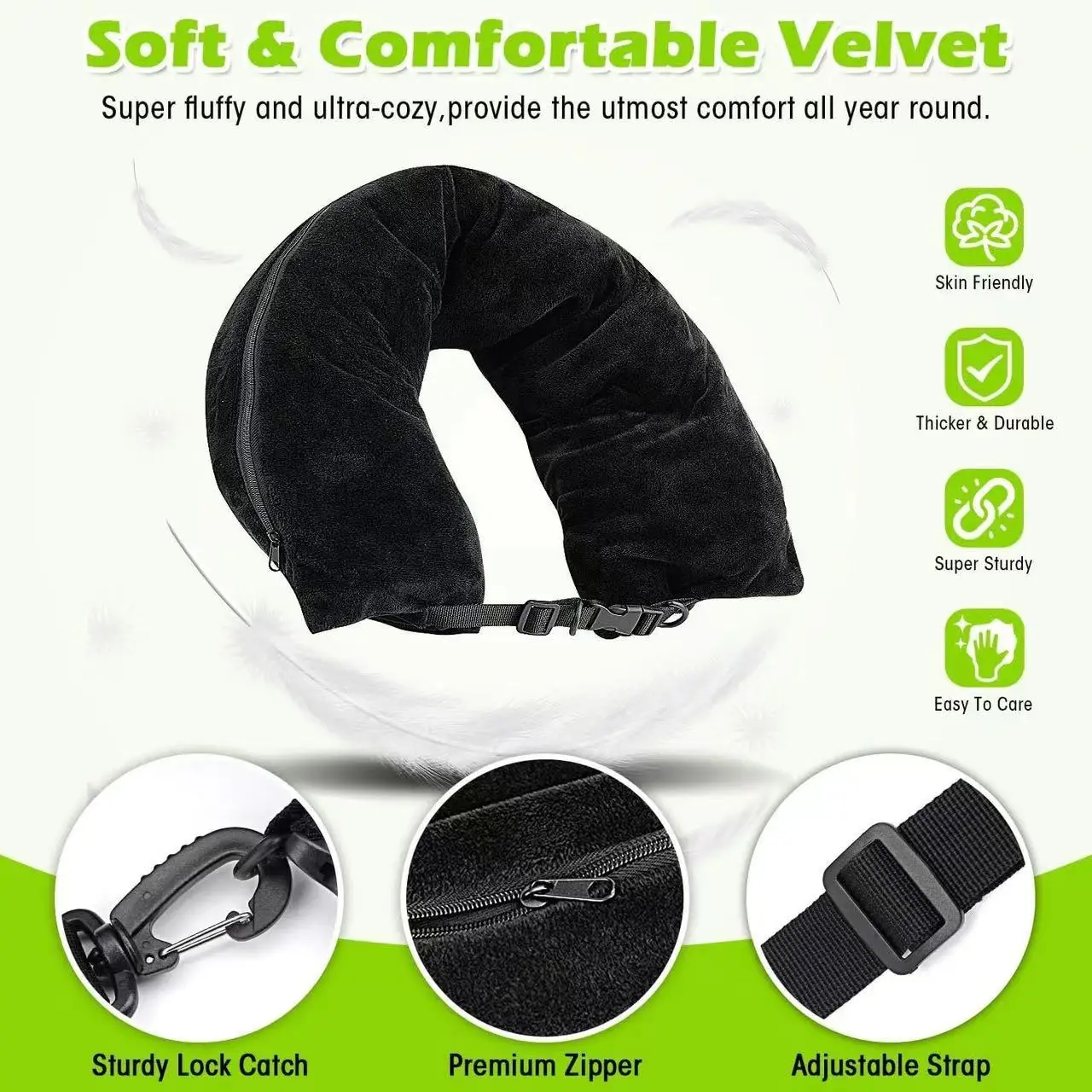 Stuffable Travel Pillow for Extra Luggage Velvet Travel Neck Pillow with Adjustable Neck Multifunctional Sleeping Rest Cushion 5