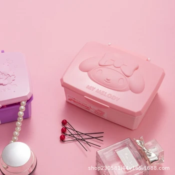 산리오 헬로 키티 보관함, 애니메이션 마이 멜로디, 카와이 만화 학생 데스크탑 면봉, 화장품 쥬얼리 상자, 소녀 선물