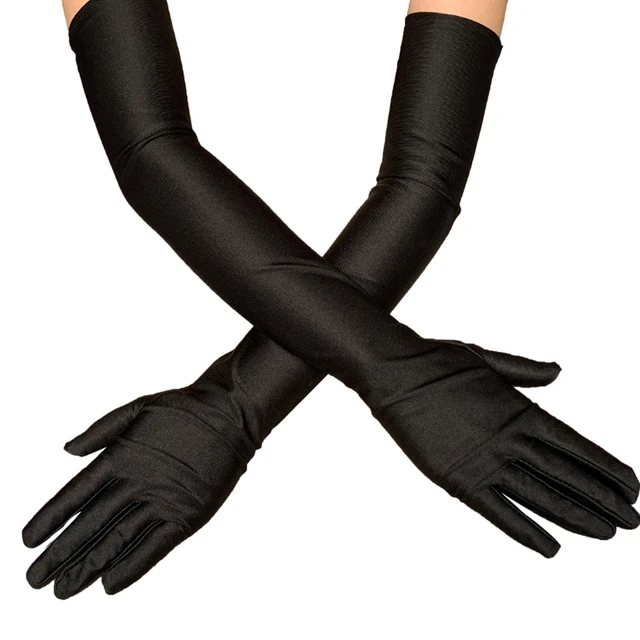 Fashion Women Thin Long Gloves Full Finger Black Gloves Sunscreen Driving Gloves Bridal Wedding Festival Party Gloves 1