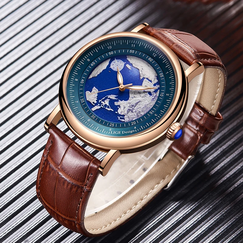 LIGE في الهواء الطلق موضة كوارتز رجل ساعة حزام من...