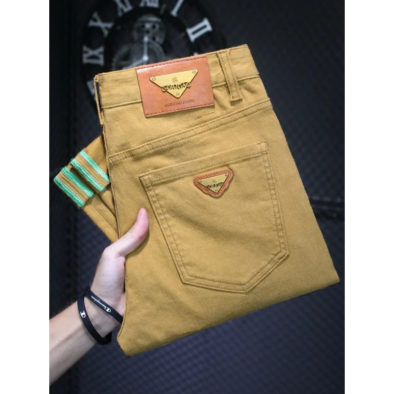 

Light Luxury High Quality Khaki Jeans Men's Slim-Fitting Simple Straight Autumn and Winter Men's Business Casual Yellow Trousers