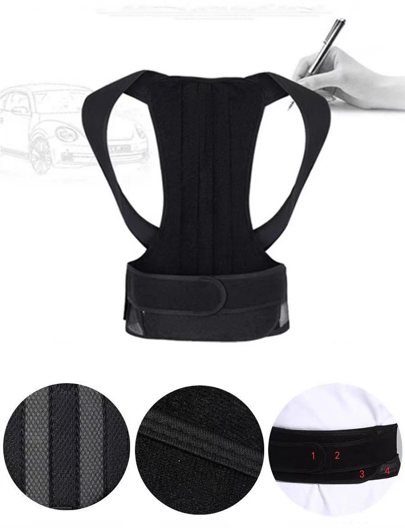 Adjustable Black Back Posture Corrector Shoulder Lumbar Spine Brace Support Belt Health Care Men Women Unisex lumbar support belt back brace back support belt back posture corrector