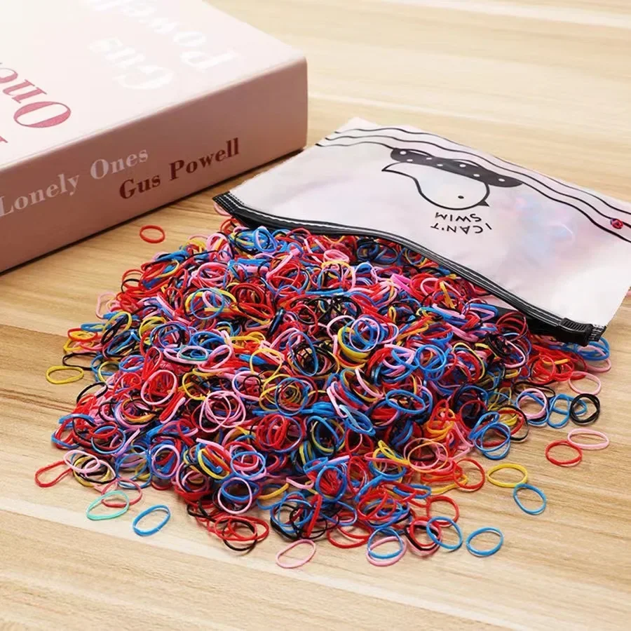 1000PCS Mädchen Bunte Einweg Gummiband Haar Krawatten Stirnband Kinder Pferdeschwanz Halter Bands Kinder Haar Zubehör – Detail 8