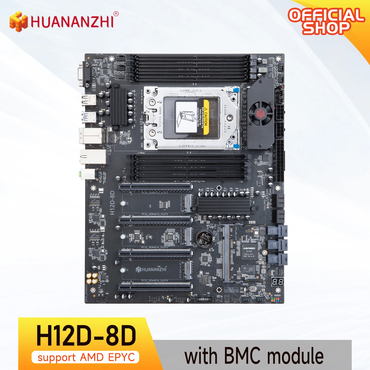 Placa base AMD HUANANZHI H12D 8D con módulo BMC compatible con CPU AMD EPYC serie 7002 7003, memoria de 8 canales, red dual 2.5G IPMI