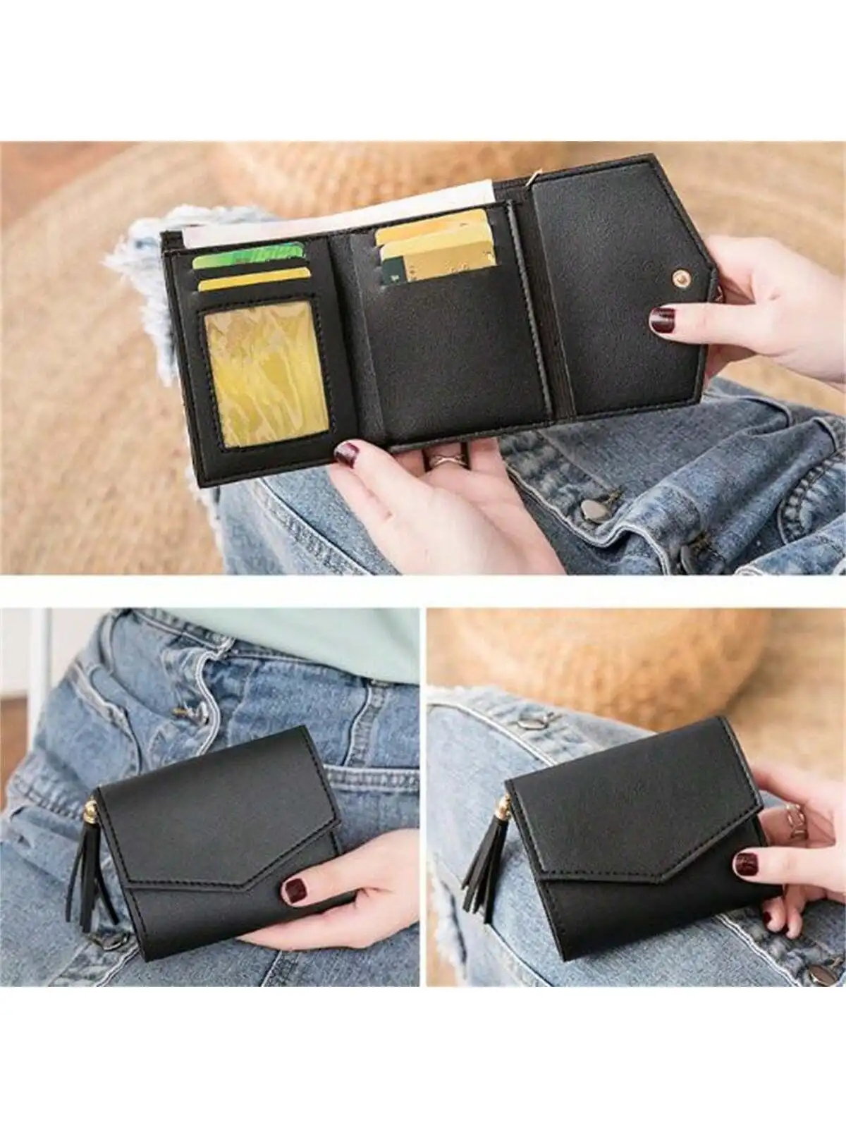 Short Tassel Women's Wallet Card Holder Student Money Clip Love Pendant Buckle Bag Small Purse