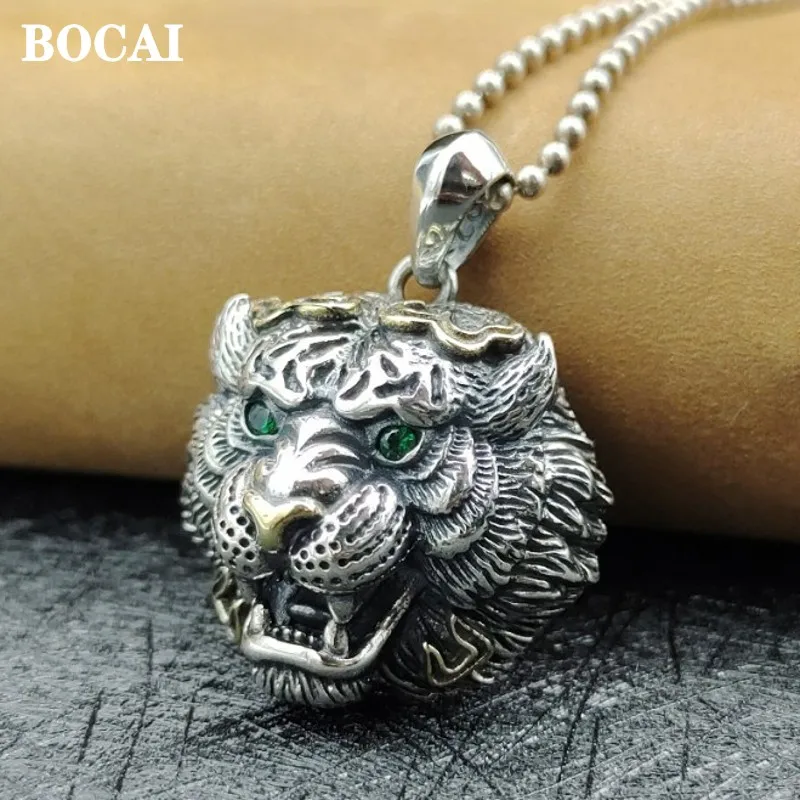 BOCAI Pure S925 Silver Trendy Personality Sweater Chain Tiger Head