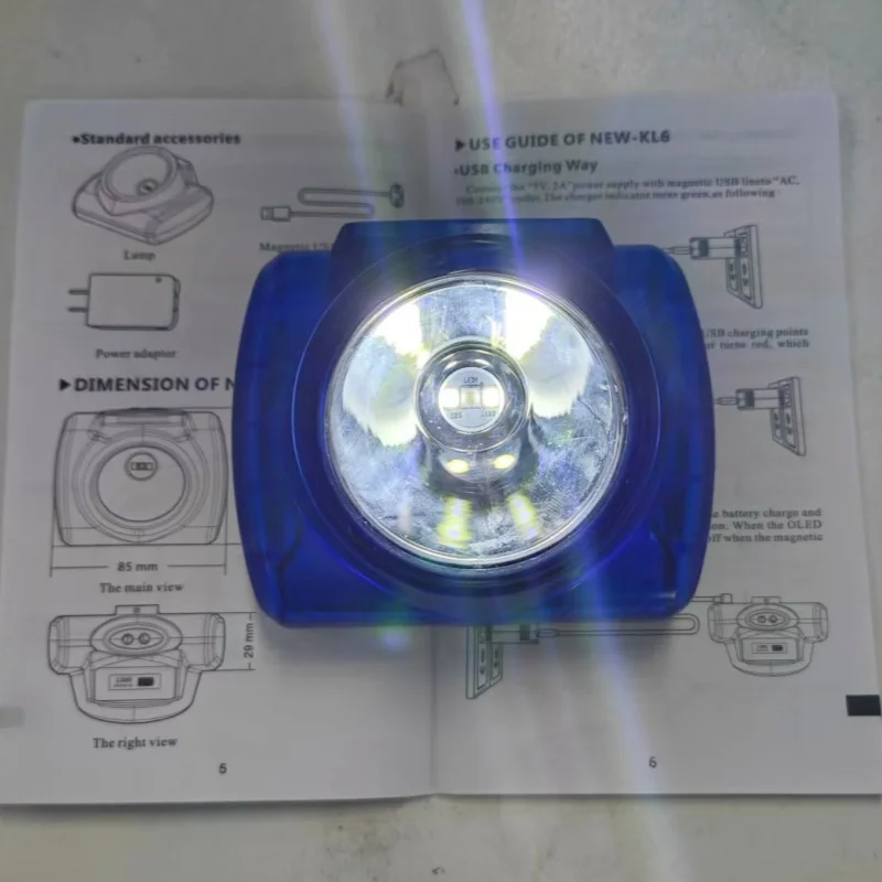 신형 Kl6 광산 램프 헤드라이트 고품질 IP68 방수 7000mAh 2 * 1865 리튬 배터리 조명 헤드램프 라이트 LED