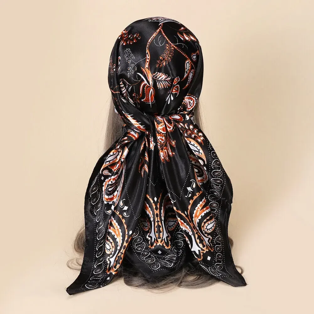 Imitate Silk Satin Scarf Man Women Fashion Paisley & Bird Floral Shawl Stole Hijab Square Kerchief 90*90cm paisley scarf unisex man women ethnic tribal boho style shawl hijab imitate silk satin turban 90cm