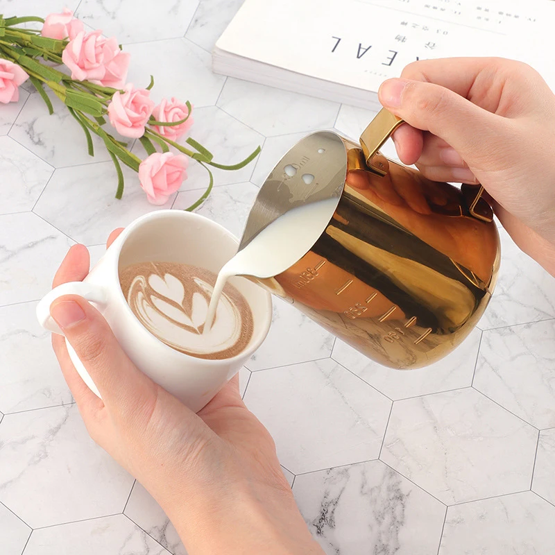 커피 라떼 우유 거품 저그, 스테인레스 스틸 저그, 에스프레소 바리스타 투수 우유 냄비, 스케일 포함, 350 ml, 550ml