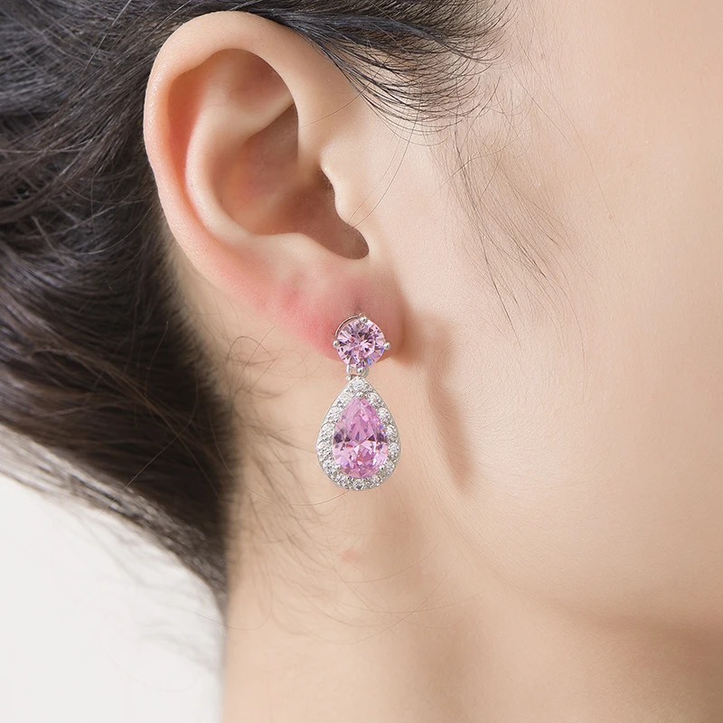 Geometric Drop Colorful Zircon Clip on Earring for Women Without Piercing Ear Clip for Women Luxury Wedding Jewelry