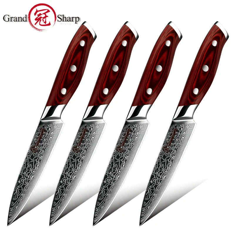 Steak Knife Set 4 Pcs Damascus Kitchen Knives 67 Layers Vg10 Japanese Damascus Steel Utility