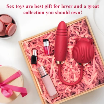 Thrusting Rose Vibrator Dildo Female Sex Toy G Spot Clitoris Nipple Clit Sucker Vacuum Stimulator Adult Goods for Silent Women 6