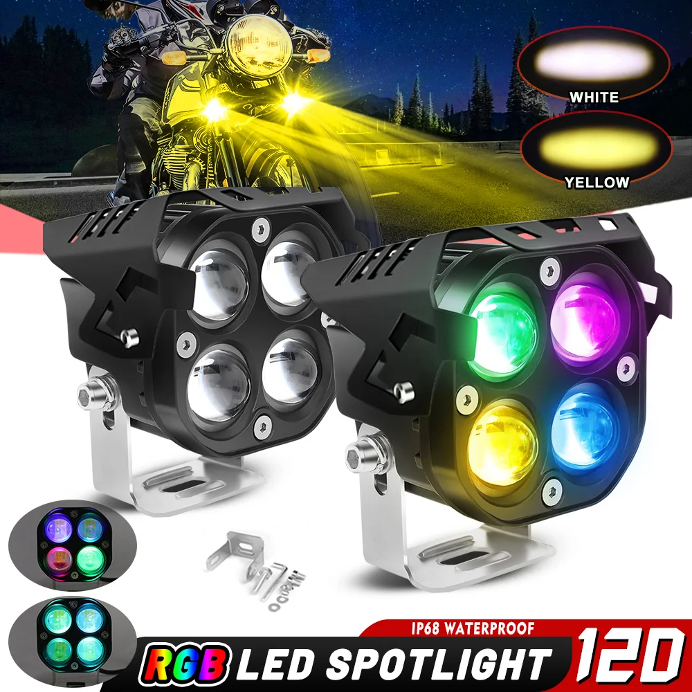 

3inch RGB Motorcycles LED Headlight Work Spot Light Hi/Low Beam Motorbike Spotlight Driving Fog Lamp External Scooters Headlamps