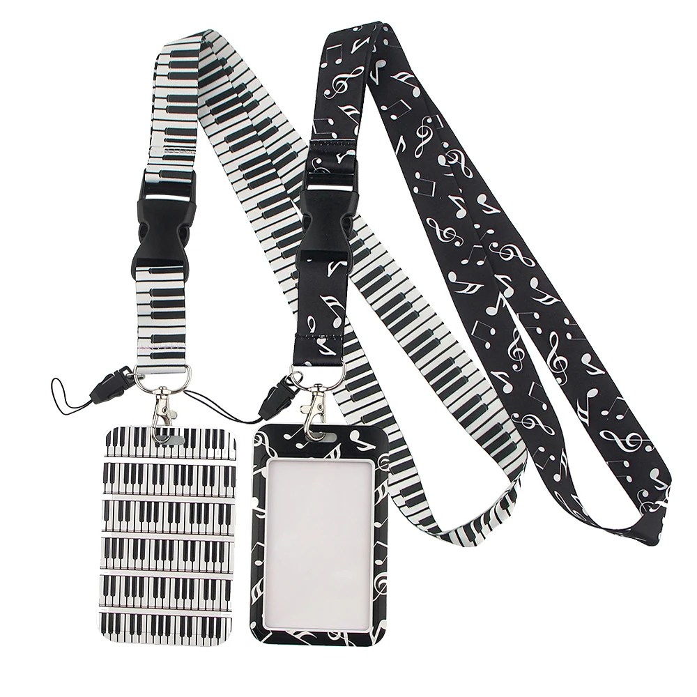 Credential holder Musical Note Piano Print lanyard card ID Badge Holder Keychain Pass Gym Mobile Kids Key Holder Key Rings Gifts