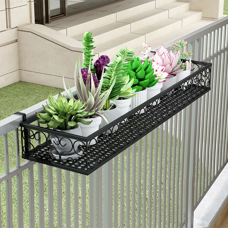 Balcony Flower Stand Hanging Wrought Iron Guardrail Flowers Pot Hanger Succulent Railing Shelf Indoor Window Sill Rack Stands