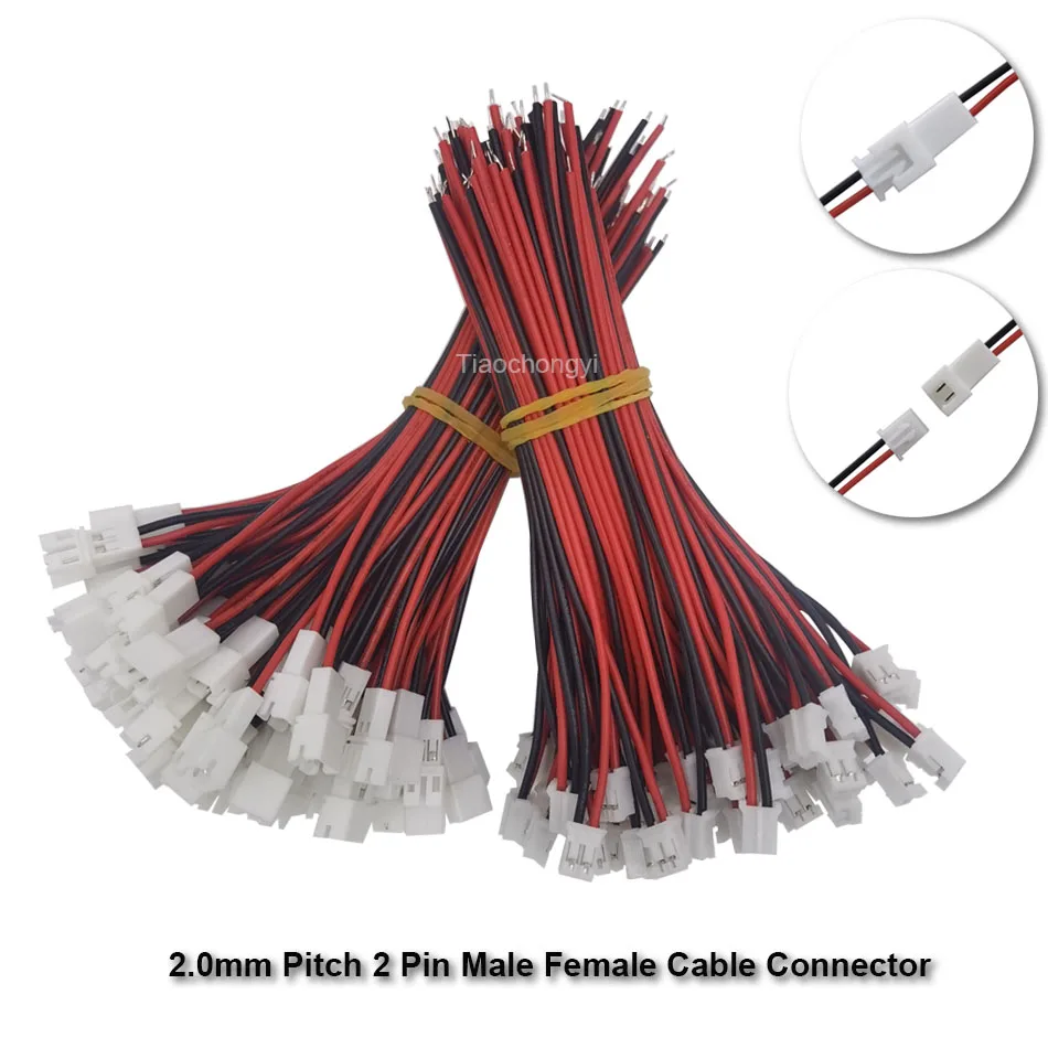 

10CM PH 2.0mm Pitch 2 Pin Male Female Cable Connector Micro PH 2P Plug Jack Socket Terminals Wire Cables Connectors 26AWG