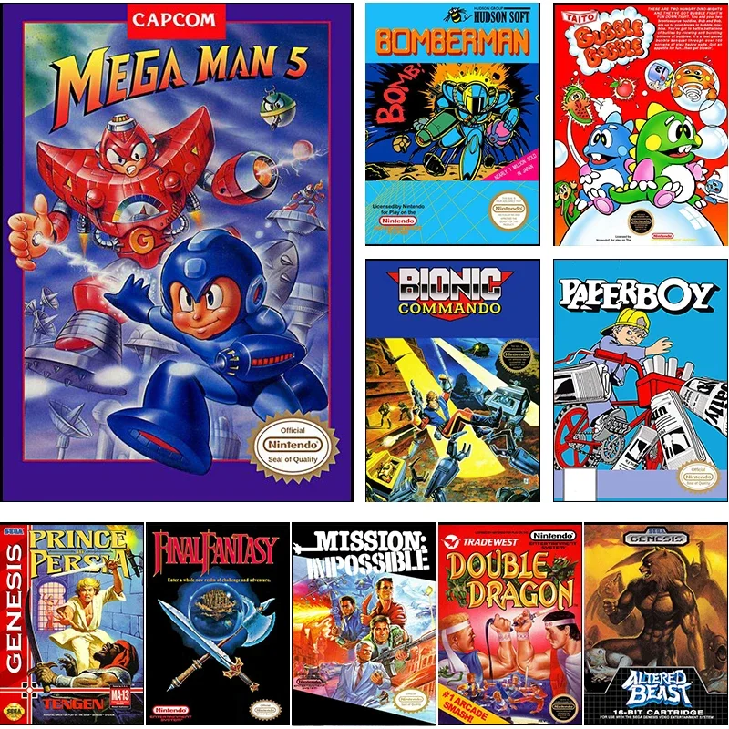Iconic Retrogaming Vintage Poster Canvas Printing Retro Games Cover Wall Art Picture Megman 5 Game Wall Decor Gaming Room Decor