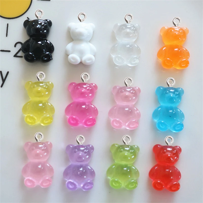 

10Pcs Transparency Color Bear Resin Charms Kawaii Keychain Flat Back Floating Pendant DIY Jewelry Bracelet Making Craft Supplies