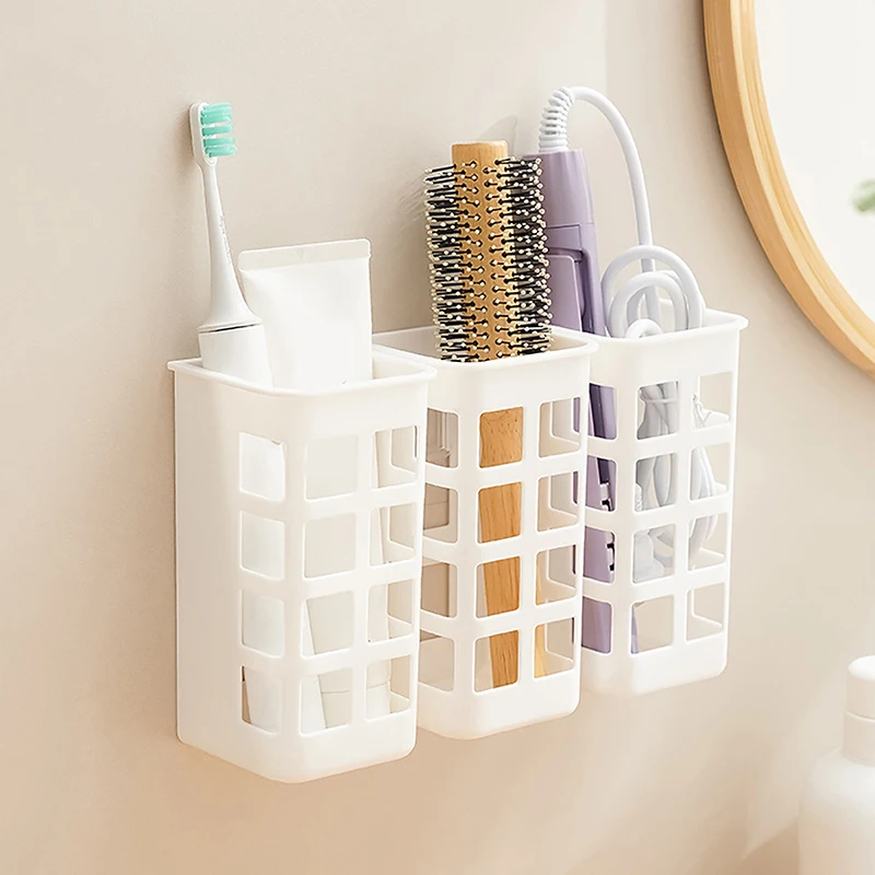 

1pc Hair Tool Organizer Wall Mounted Brushes Holder Use Punch Free Multifunctional Organizer Rack Morden Bathroom Shelves