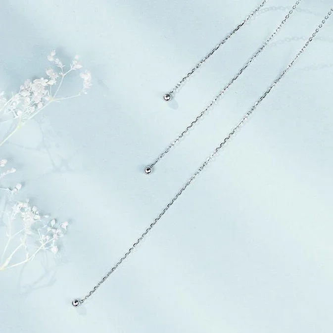 925 Sterling Silver Dangle Drop Earrings For Women Fine Jewelry Glossy Bead Long Tassel Chain Pendientes silver earrings silver dangle earrings womens earrings