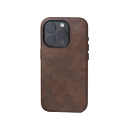Vintage-Style PU Leather Magnetic Phone Case with Magsafe Wireless Charging and Shockproof Protection for iPhone 16 (FMW Coffee)