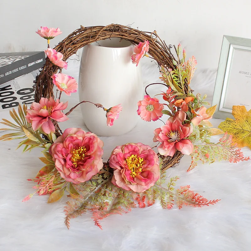 

Amazon Peony Wreath Facade Wall Decoration Hanging Ring Home DIY Weaving Simulation Dead Branch Rattan Ring