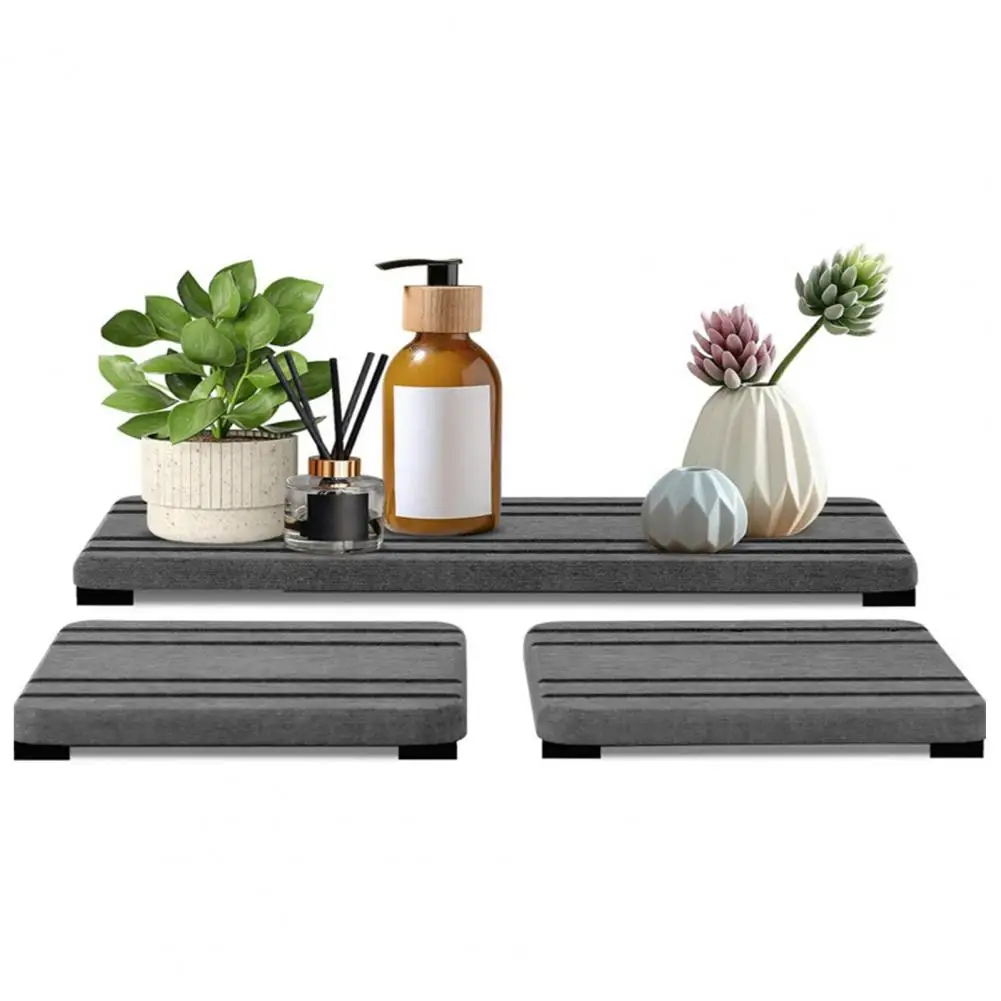 3Pcs 10/20cm Drain Mat Water Absorbing Stone Tray Stripe Design Quick Drying Sink Drain Mat Anti-Slip Soap Holder Bathroom Trays