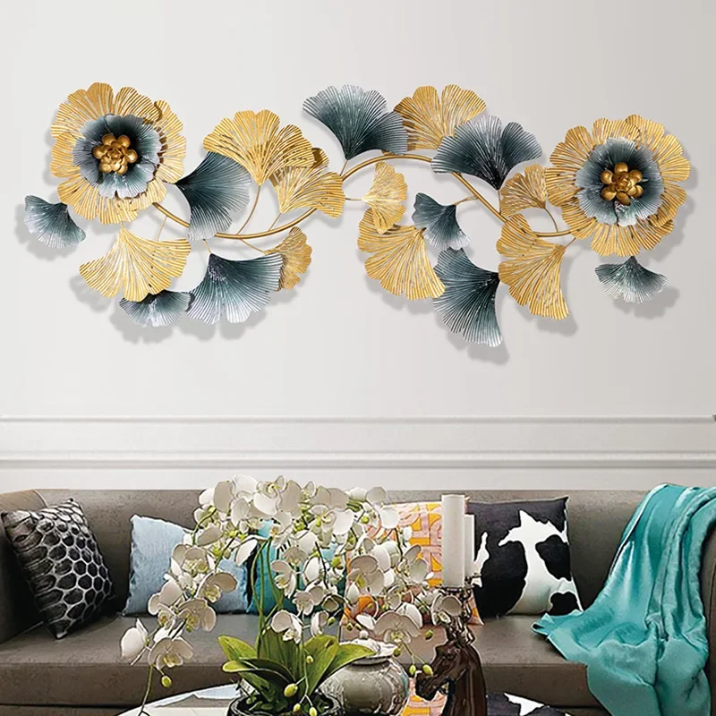 

New Chinese Style Living Room Porch Sofa Background Wall Hanging Metal Ginkgo Leaf Wall Decoration for Home Hotel