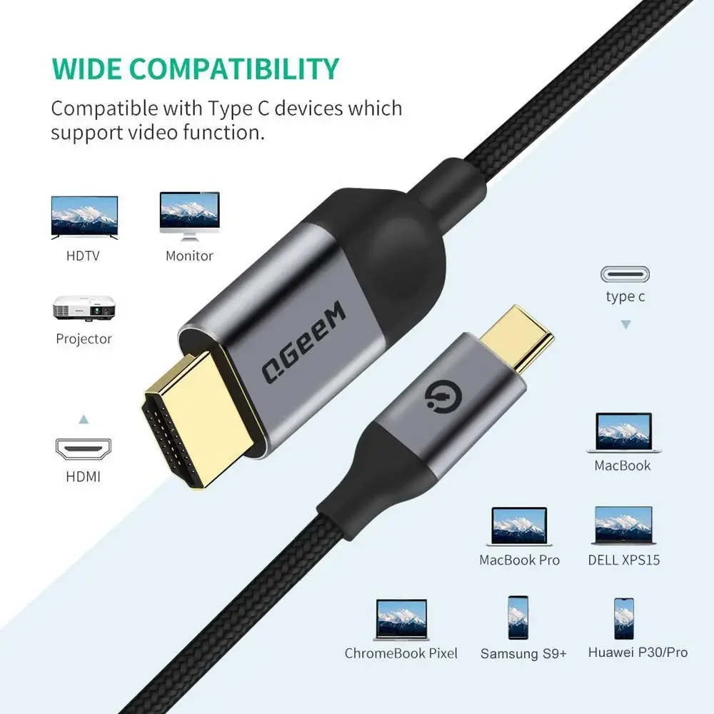 QGeeM USB C to HDMI Cable Adapter 4K, USB Type C to HDMI Cable Thunderbolt 3 USB C HDMI Wire for MacBook Pro 2017-2020 IPad Pro - AliExpress