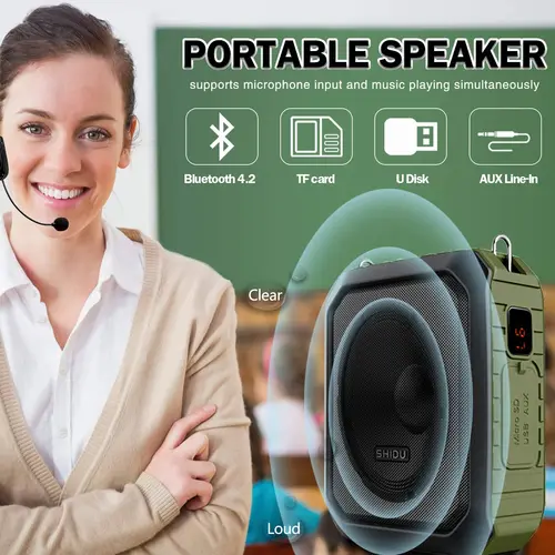 SHIDU M800 18W 휴대용 무선 음성 증폭기 교사 UHF 마이크 방수 블루투스 스피커 as 4400mAh 보조베터리 2