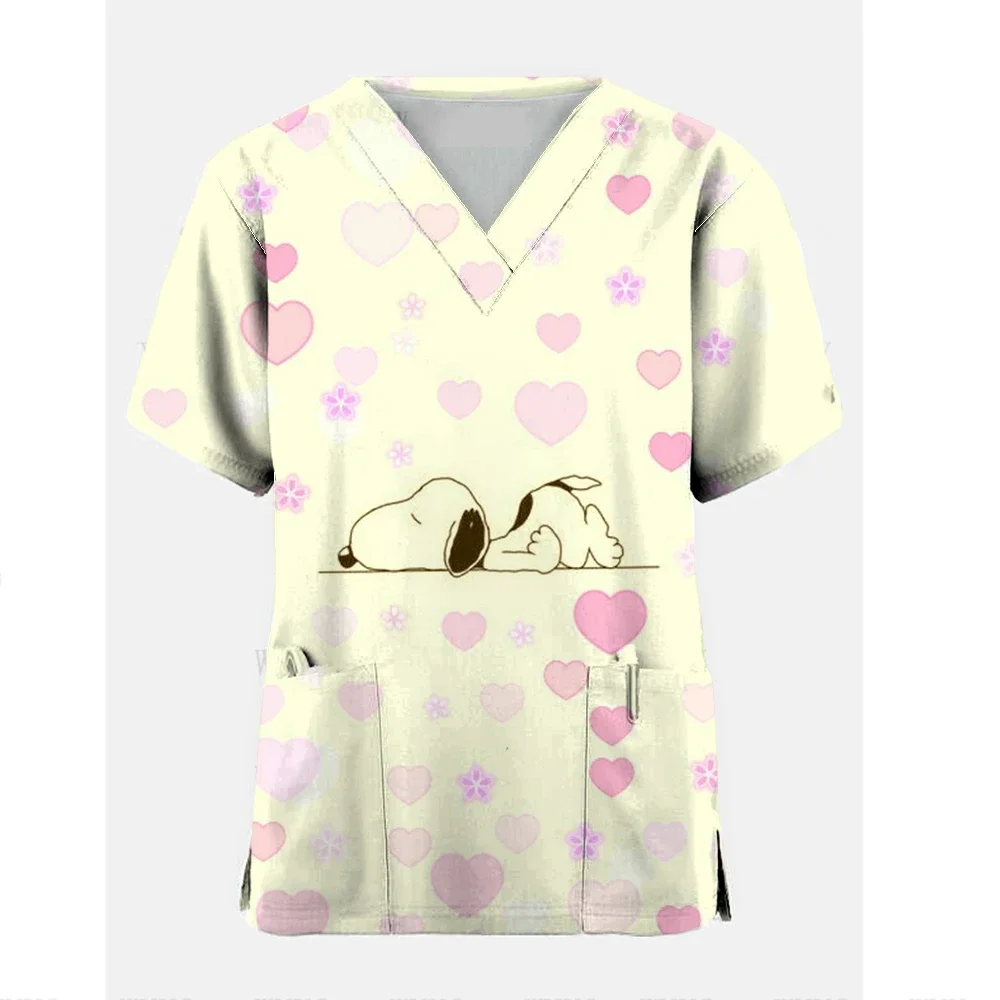 

Cartoon Dog Snoopy Print ​medical uniforms women Nurse Accessories Clinical Uniform Dentist work blouse vet spa Scrub Tops ﻿
