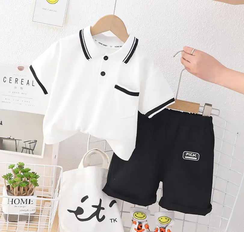 

Summer clothing suits for baby boy lapels collar short-sleeve T-shirts tops and shorts 2pcs casual kids sport suits boy outfits