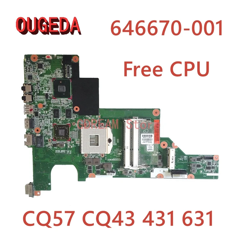 

Материнская плата OUGEDA 646670-001 646670-501 646670-601 для ноутбука HP Compaq CQ57 CQ43 431 631 HM55 DDR3 HD6300M GPU полностью протестирована