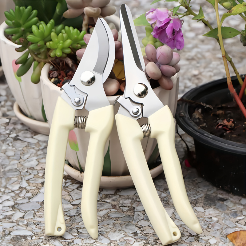 2pcs Professional Stainless Steel Garden Pruning Scissors with Ergonomic White Handles - Ideal for Bonsai, Orchard, and Gardenin