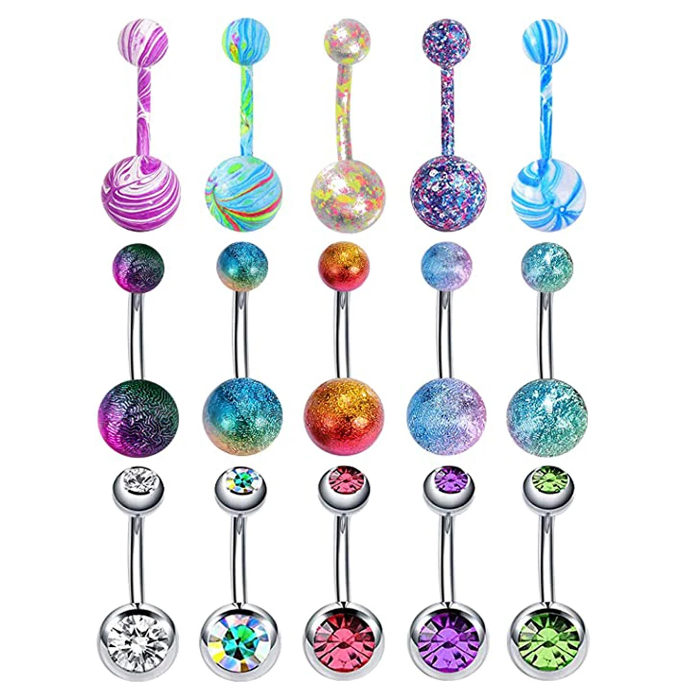 WKOUD3Style14GStainlessSteelBellyButtonRingsForWomenGirlsCZ