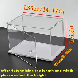 Premium Clear Acrylic Display Case with White Base and Door - Dustproof Showcase - H26cm (LW36x21cm)