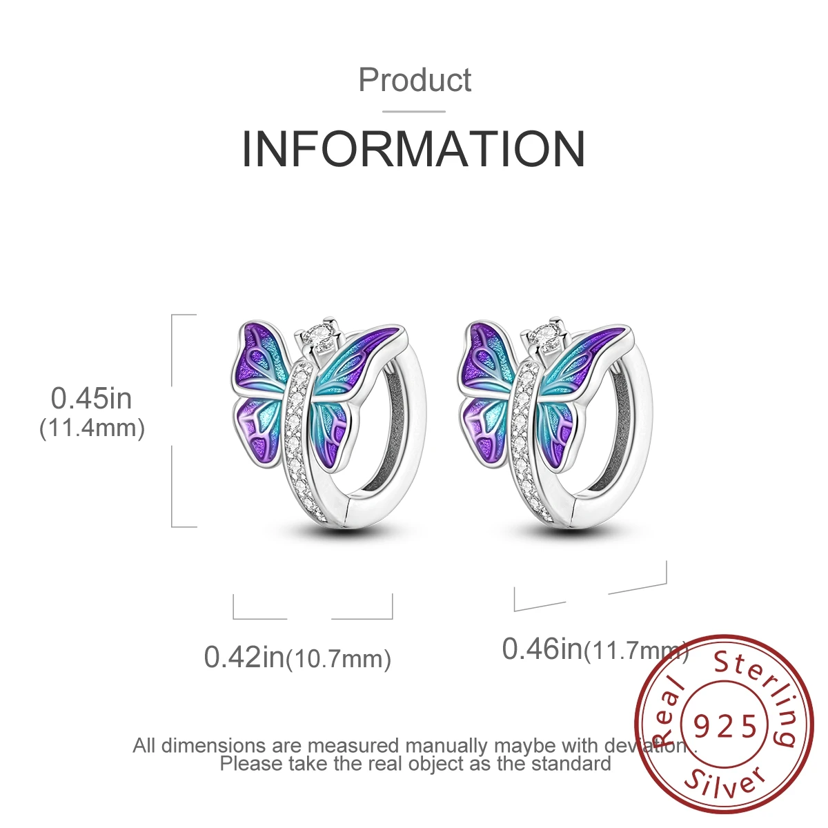 Silver Hoop Earrings Silver Earrings Hoop Earrings Womens Earrings 925 Silver Hoop Earrings For Women Zircon Butterfly Eardrop Jewelry Gift