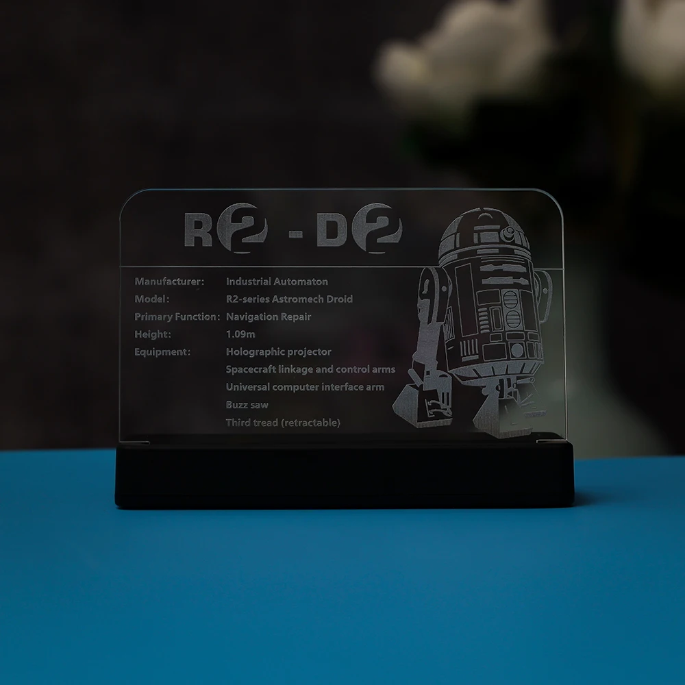 Acrylic LED Display Nameplate for your LEGO 75308 Star R2-D2 Robot