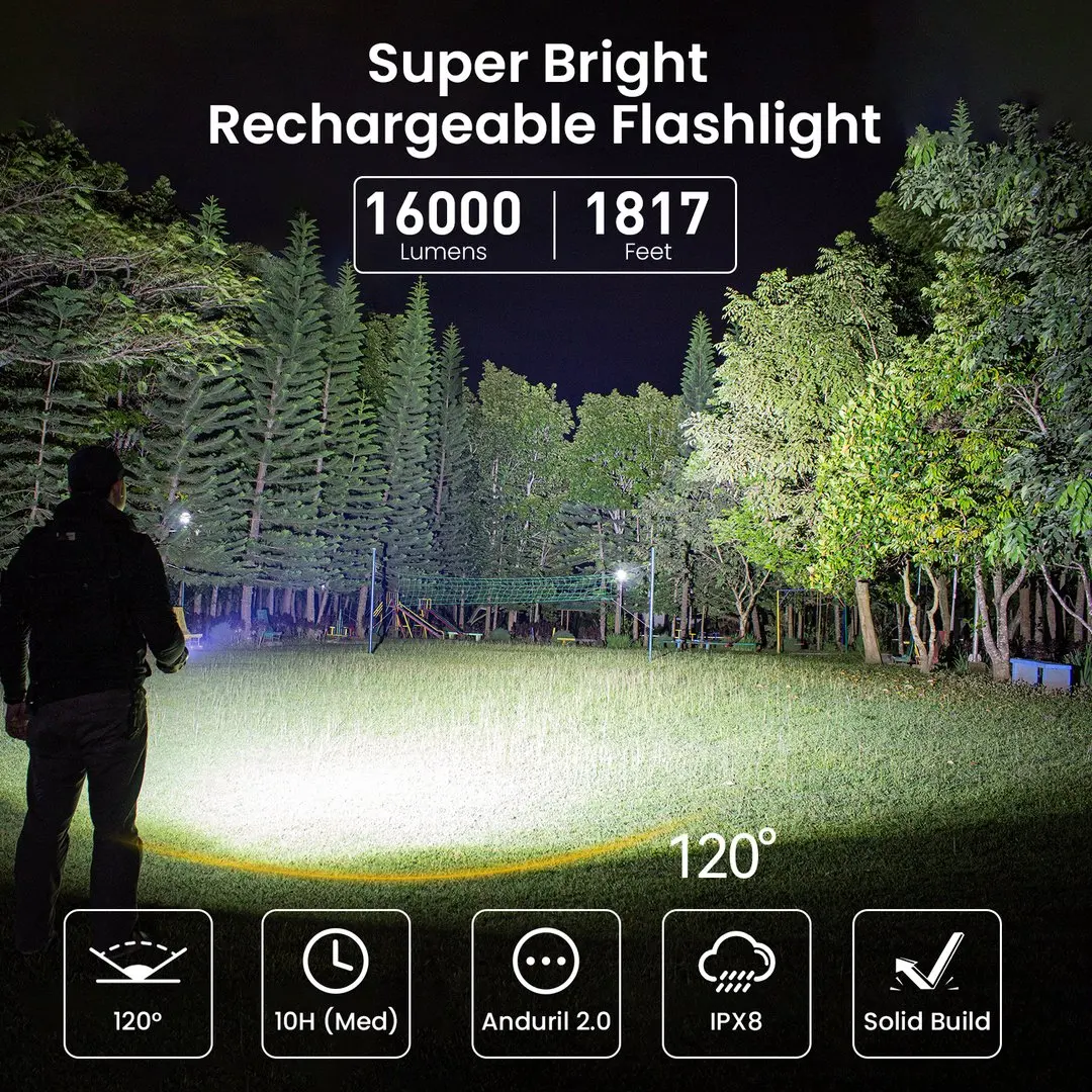Sofirn Q8 Plus Super Powerful LED Flashlight 16000lm USB C Rechargeable 21700 Anduril 2.0 Torch XHP50B Reverse Charging — view 2
