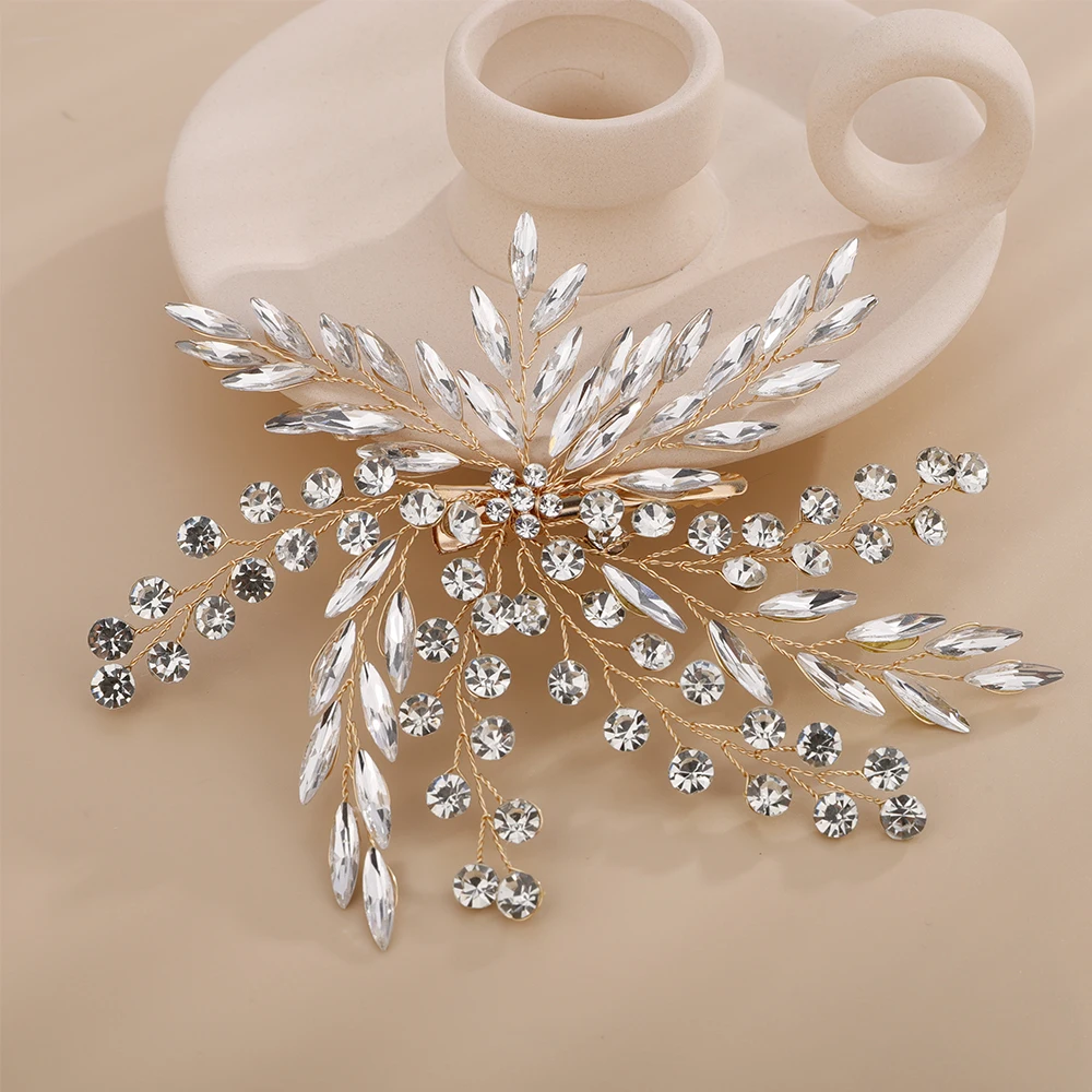 Trendy Rhinestone Gold Silver Bridal Hair Clip Women Girls Chic Party Wedding Hair Accessories Handmade Vintage Headpiece Tiaras