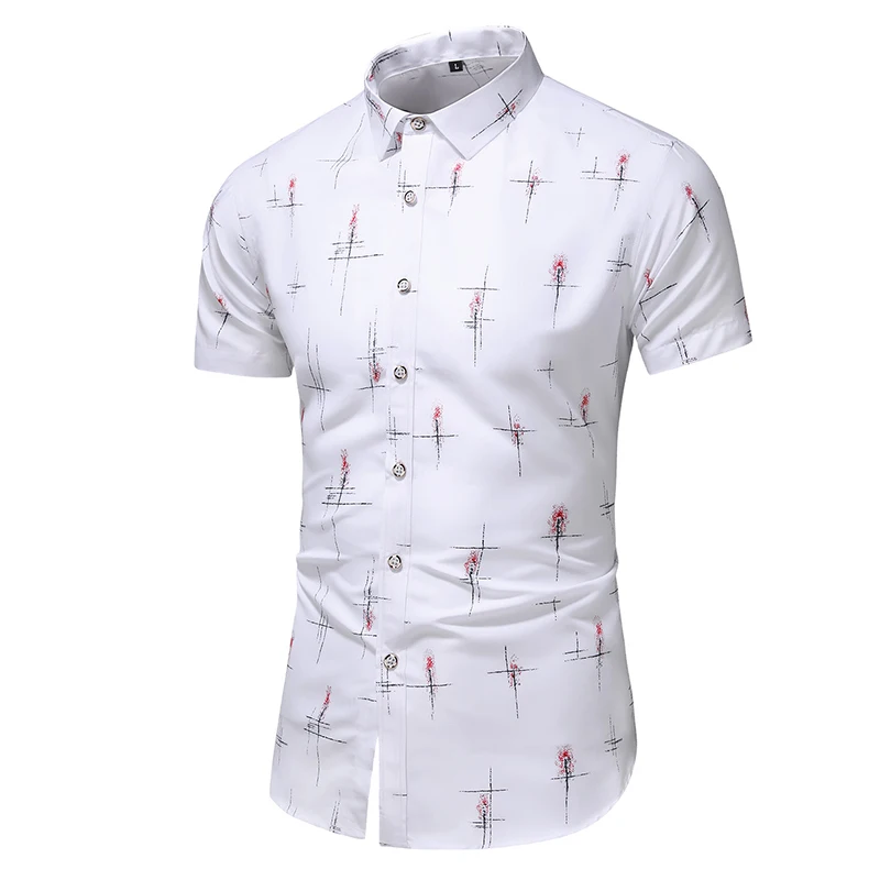 

Multi-color Men Business casual printed Summer Short sleeve white blue shirts male Slim Dress shirt Chemise Homme Plus Size 7XL